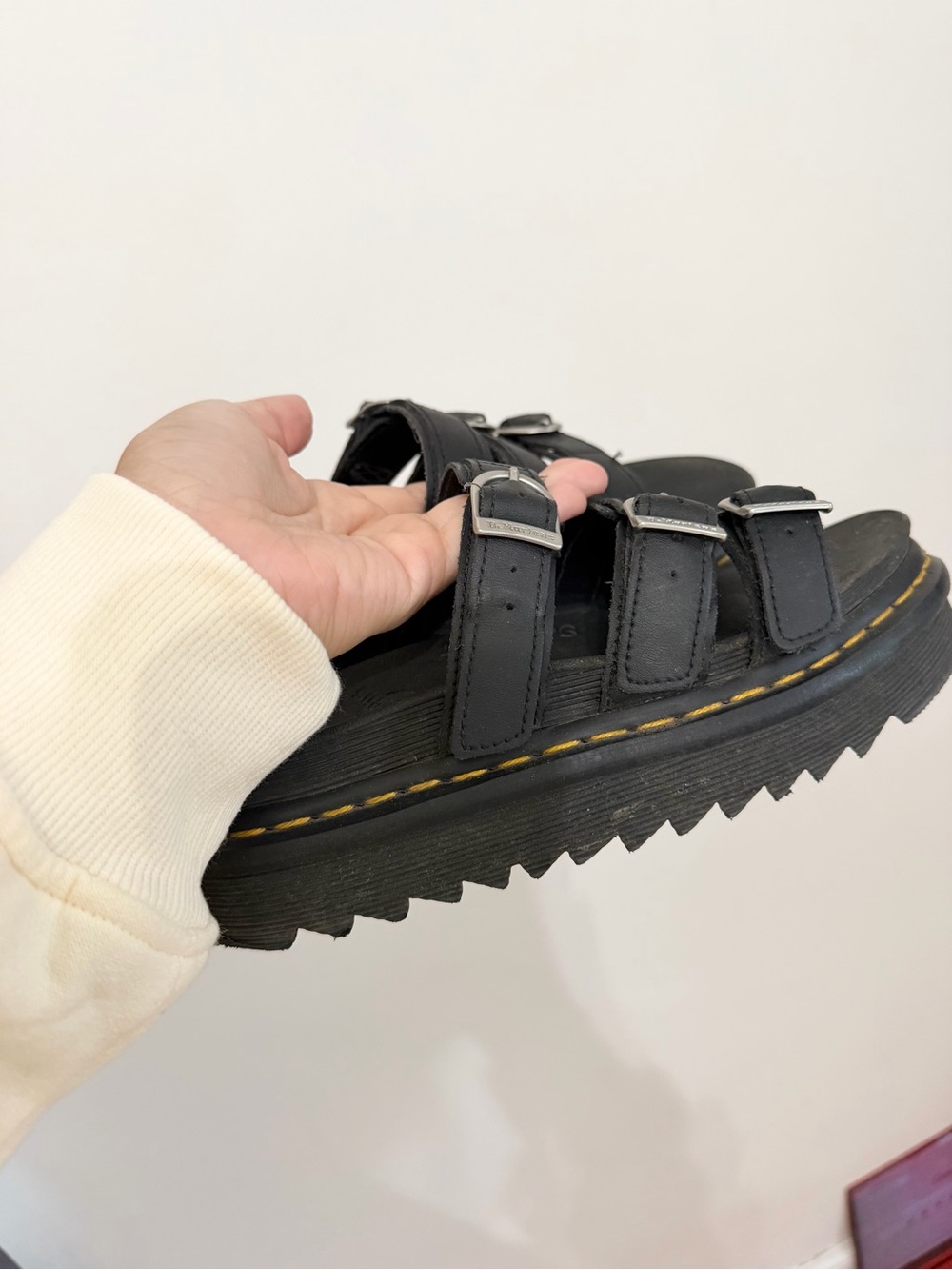 Dr. Martens Blaire Slide Sandals Black Leather Platform Buckle US 6